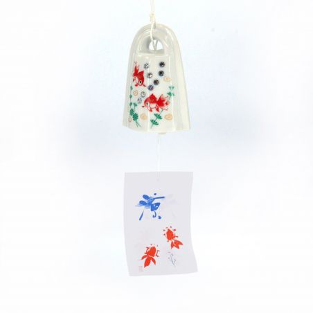 Campana del vento in ceramica con pesci rossi e strass - KINGYO - 9 cm