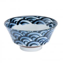 Bol japonais en céramique blanc et bleu motif vagues - NAMI - 15.7cm