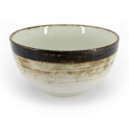 Ciotola giapponese donburi in ceramica bianca con bordo marrone - KYOKAI