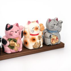 Conjunto de 7 estatuillas de gatos sobre peana - KOZO NEKO - 38 cm