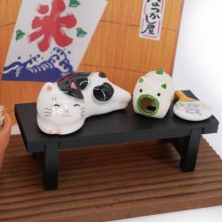 Scène de chat japonais en céramique - ENDAI TO ASAGAO - 2.5 cm