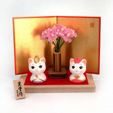 Japanische Keramik-Manekineko-Katzenduo-Hochzeitszeremonie - KONEKOHINA - 3,5 cm