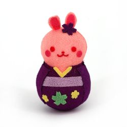 Purple okiagari usagi kimono doll in chirimen fabric - OKIAGARI USAGI - 5 cm