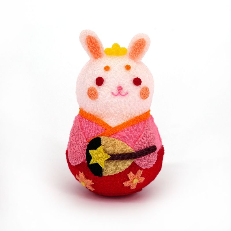 Okiagari shichifuku usagi doll of arts in chirimen fabric - OKIAGARI SHICHIFUKUUSAGI BENZAITEN - 5 cm