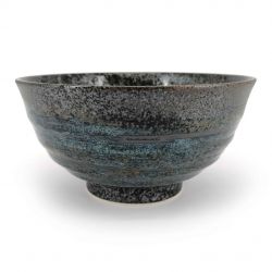 Ciotola donburi in ceramica giapponese, nero, riflessi marroni blu - HANTEN