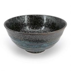 Ciotola donburi in ceramica giapponese, nero, riflessi marroni blu - HANTEN