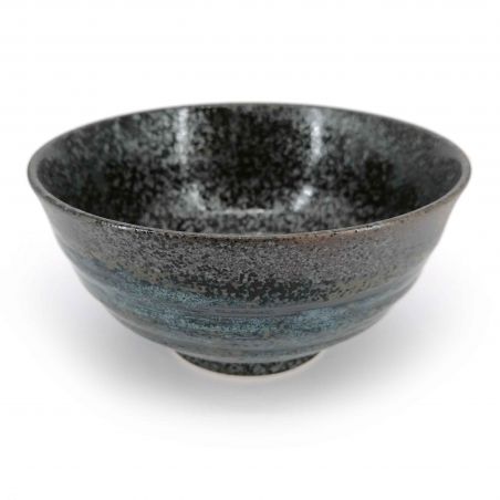 Japanische Keramik Donburi Schale, schwarz, braun blau Reflexionen - HANTEN