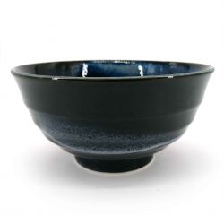 Bol japonais donburi en céramique bleu et noir - KAIYO - 17cm