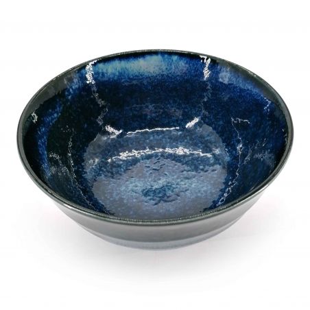 Bol japonais donburi en céramique bleu et noir - KAIYO - 17cm