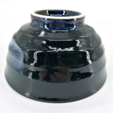 Bol japonais donburi en céramique bleu et noir - KAIYO - 17cm