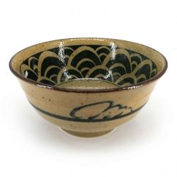 Ciotola donburi giapponese in ceramica, beige e marrone - KURO SEIGAIHA