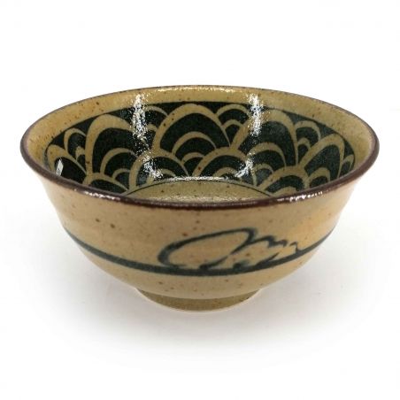 Japanische Donburi-Schale in Keramik, Beige und Braun - KURO SEIGAIHA