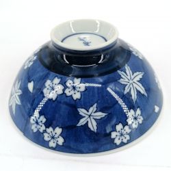 Cuenco de arroz japonés de cerámica, azul y blanco - MOMIJI SAKURA