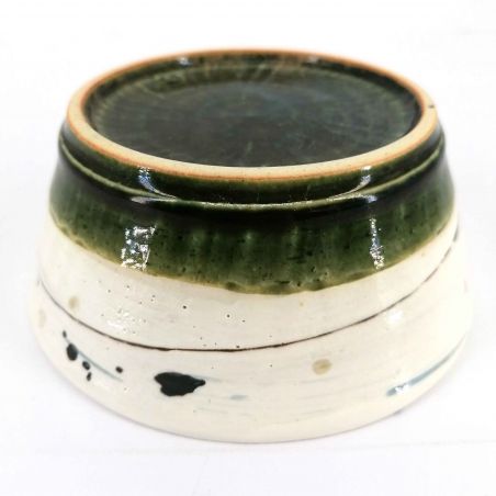 Japanese ceramic rice bowl, beige and green - ORIBE