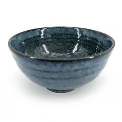 Japanese ceramic rice bowl, blue with dark lines - KURAI SEN