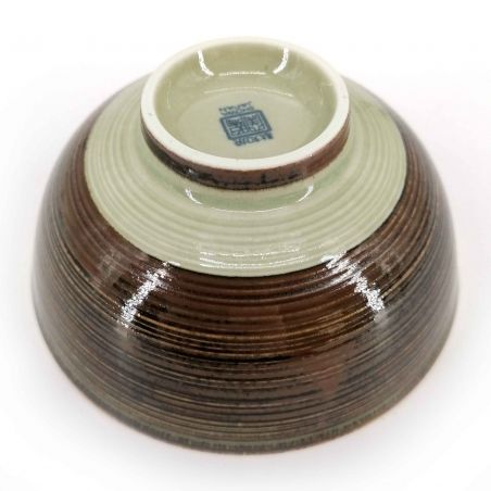 Japanese ceramic rice bowl, brown and beige - GYO