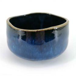 Japanese ceramic tea bowl, dark blue - AIIRO