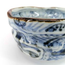 Ceramic bowl for tea ceremony, white with traditional blue patterns - ANSENIKKU