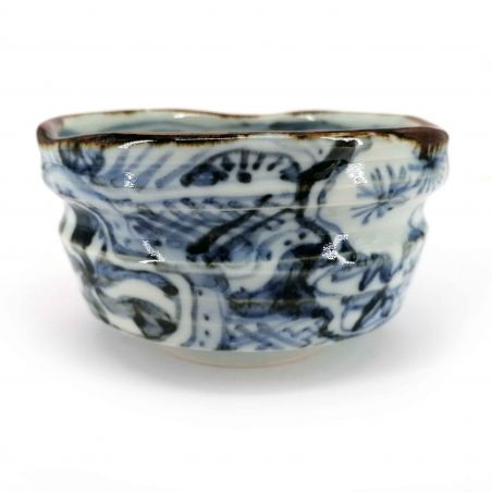 Ceramic bowl for tea ceremony, white with traditional blue patterns - ANSENIKKU