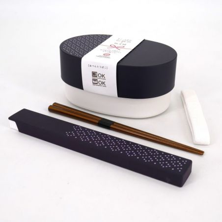 Lonchera bento oval japonesa, HISHIMON, violeta + palillos