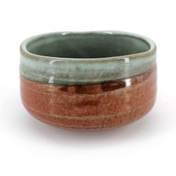 Japanese ceramic tea bowl, gray and brick red - RENGA