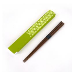 Japanese oval Bento lunch box, WAKABA ASANOHA, green + chopsticks