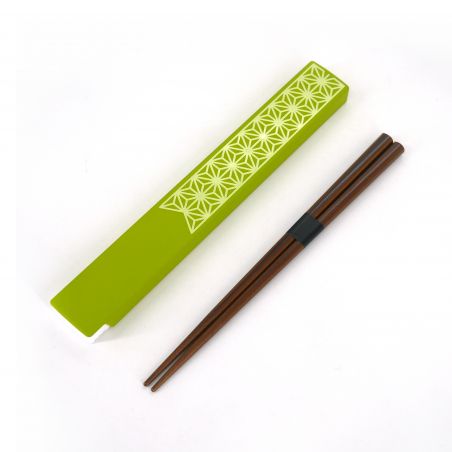 Lonchera Bento ovalada japonesa, WAKABA ASANOHA, verde + palillos