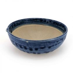 Small Japanese suribachi bowl in blue ceramic - SHITATARI