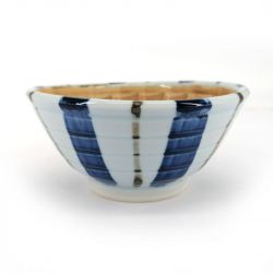 Ciotola piccola suribachi giapponese a righe in ceramica, blu e bianca - GYO