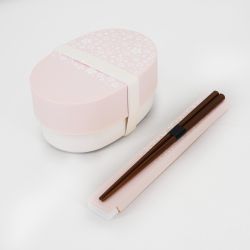 Japanese oval Bento lunch box, SAKURA, pink + chopsticks