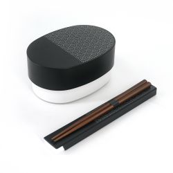Japanese oval bento lunch box, SHIKOKU SEIGAIHA, black + chopsticks