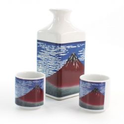 service à saké bouteille et 2 tasses, GAIFÛKAISEI, mont fuji