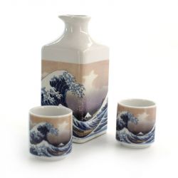 sake service 1 bottle and 2 cups, KANAGAWA URANAMI, wave