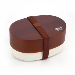 Dark wood brown oval Japanese Bento lunch box - MOKUME - 13.6cm