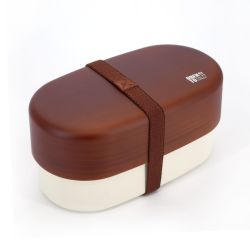 Grande scatola da pranzo Bento color legno giapponese ovale marrone scuro - MOKUME - 17,8 cm