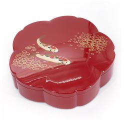 Red compartmentalized lunch box with koi carp pattern - NISHIKIKOI - 23cm