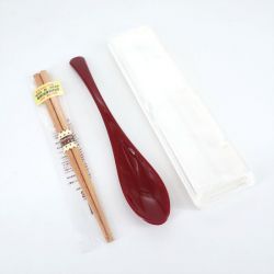 Set de 1 paire de petites baguettes et 1 cuillère rouge avec étui en plastique - TANAKA HASHITEN