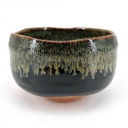 Bol en céramique pour cérémonie du thé, noir, peinture infusée verte - CHUNYU
