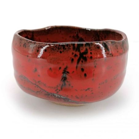 Cuenco de cerámica para ceremonia del té, rojo y negro, reflejo plateado - RANDAMU