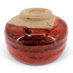 Ceramic bowl for tea ceremony, red and black, silver reflection - RANDAMU
