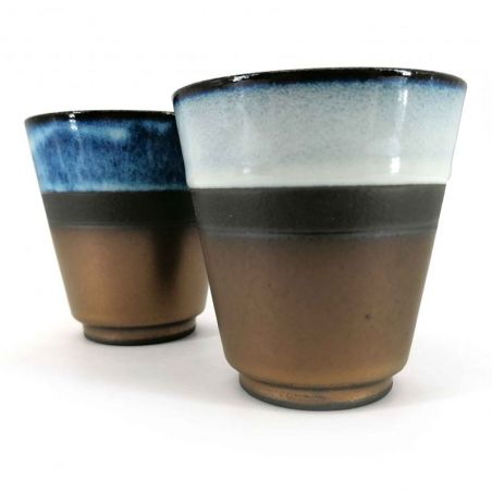 Dúo de tazas de té de cerámica, azul y bronce - AOI BURONZU