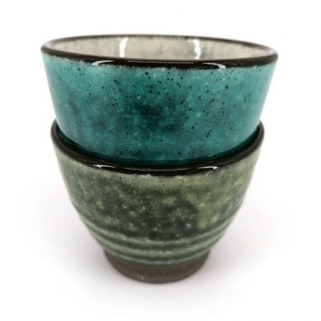 Duo de tasses à thé en céramique, gris bleu et vert - NACHURARU