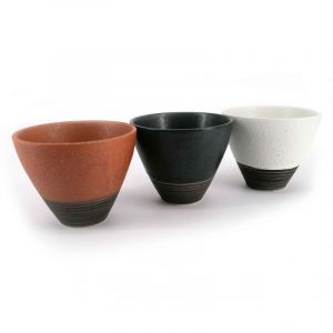 Set of 3 ceramic tea cups, brick red, black, white - TORIKORORU