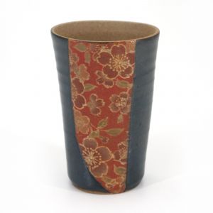 Large Japanese traditional mug with red flower patterns - AKA HANA