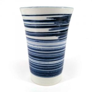 Mazagran in ceramica giapponese, blu e bianco, linee di pennello - MIGAKIMASU