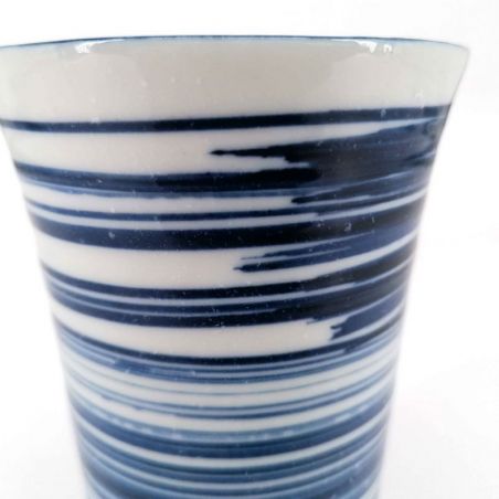 Japanese ceramic mazagran, blue and white, brush lines - MIGAKIMASU