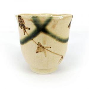 Tazza da tè in ceramica giapponese, beige con linee verdi - BEJU