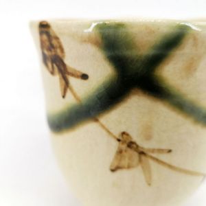 Tazza da tè in ceramica giapponese, beige con linee verdi - BEJU