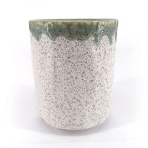 Japanese ceramic tea cup, beige, green infused paint - FUKISOKU