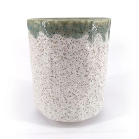 Taza de té de cerámica japonesa, beige, pintura infundida verde - FUKISOKU